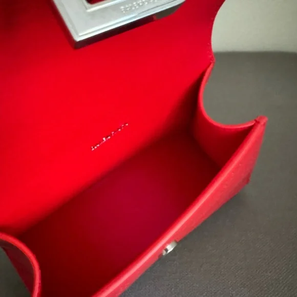 Balenciaga Hourglass Red Leather Crystals-Logo Top Handle Mini Bag, NWT! - Picture 9 of 11
